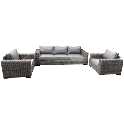 CIEUX Sofa Set Canvas Charcoal Champagne 3 Piece Outdoor Patio Wicker Sofa and 2 Club Chairs Conversation Set in Grey with Sunbrella Cushions - Available in 2 Colours