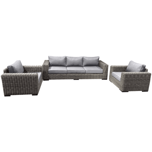 CIEUX Sofa Set Canvas Charcoal Champagne 3 Piece Outdoor Patio Wicker Sofa and 2 Club Chairs Conversation Set in Grey with Sunbrella Cushions - Available in 2 Colours