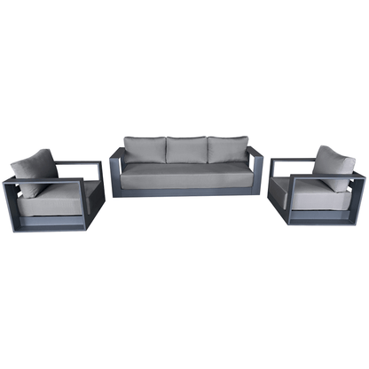 CIEUX Lyon 3 Piece Outdoor Patio Aluminum Metal Sofa and 2 Club Chairs Conversation Set in Midnight Grey with Sunbrella Cushions, image 2