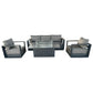 Lyon 4 Piece Outdoor Patio Aluminum Metal Sofa and 2 Club Chairs Conversation Set with Alsace Fire Pit Adjustable Height Table in Midnight Grey with Sunbrella Cushions - Available in 2 Colours