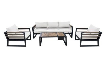 CIEUX Sofa Set Canvas Natural Avignon Outdoor Patio Aluminum Metal Sofa Conversation Set in Black with Sunbrella Cushions - Available in 2 Colours
