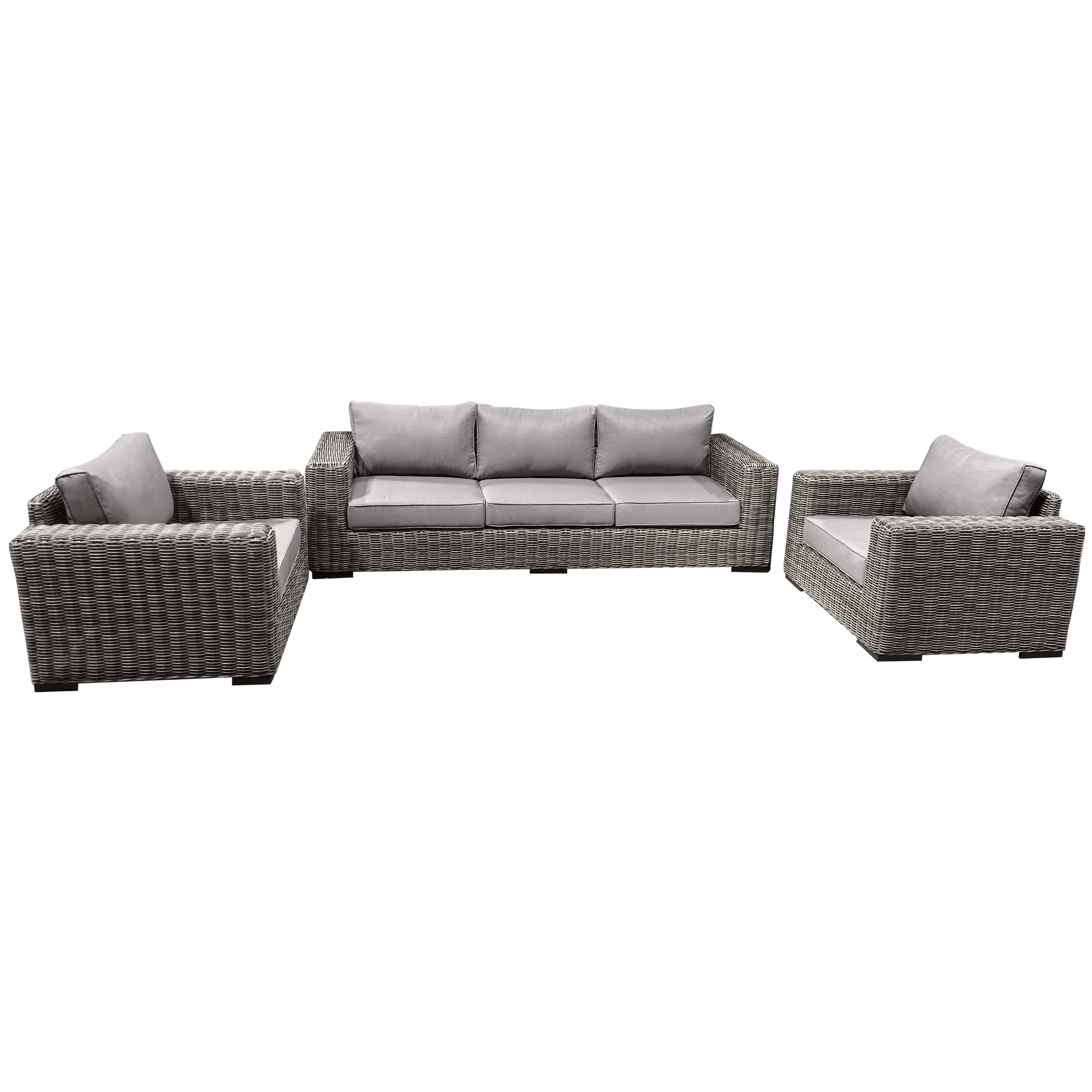 CIEUX Sofa Set Canvas Taupe Champagne 3 Piece Outdoor Patio Wicker Sofa and 2 Club Chairs Conversation Set in Grey with Sunbrella Cushions - Available in 2 Colours