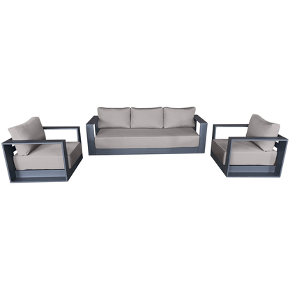 CIEUX Lyon 3 Piece Outdoor Patio Aluminum Metal Sofa and 2 Club Chairs Conversation Set in Midnight Grey with Sunbrella Cushions, image 8