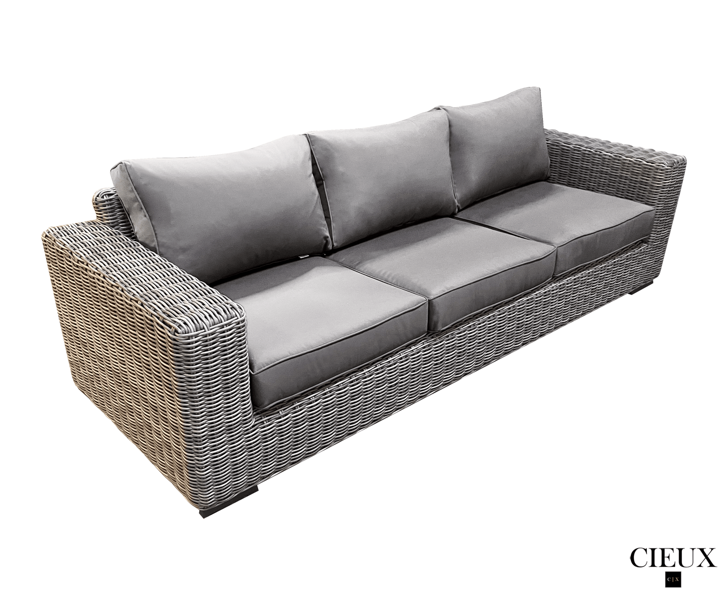 CIEUX Sofa Set Champagne 3 Piece Outdoor Patio Wicker Sofa and 2 Club Chairs Conversation Set in Grey with Sunbrella Cushions - Available in 2 Colours