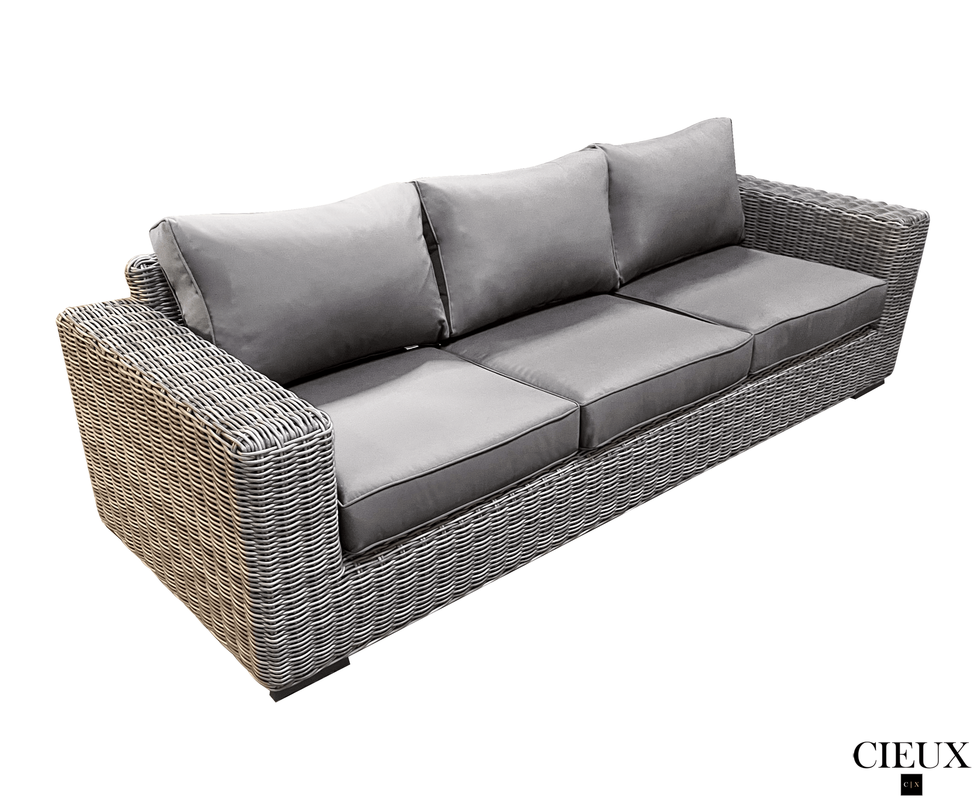 CIEUX Sofa Set Champagne 3 Piece Outdoor Patio Wicker Sofa and 2 Club Chairs Conversation Set in Grey with Sunbrella Cushions - Available in 2 Colours