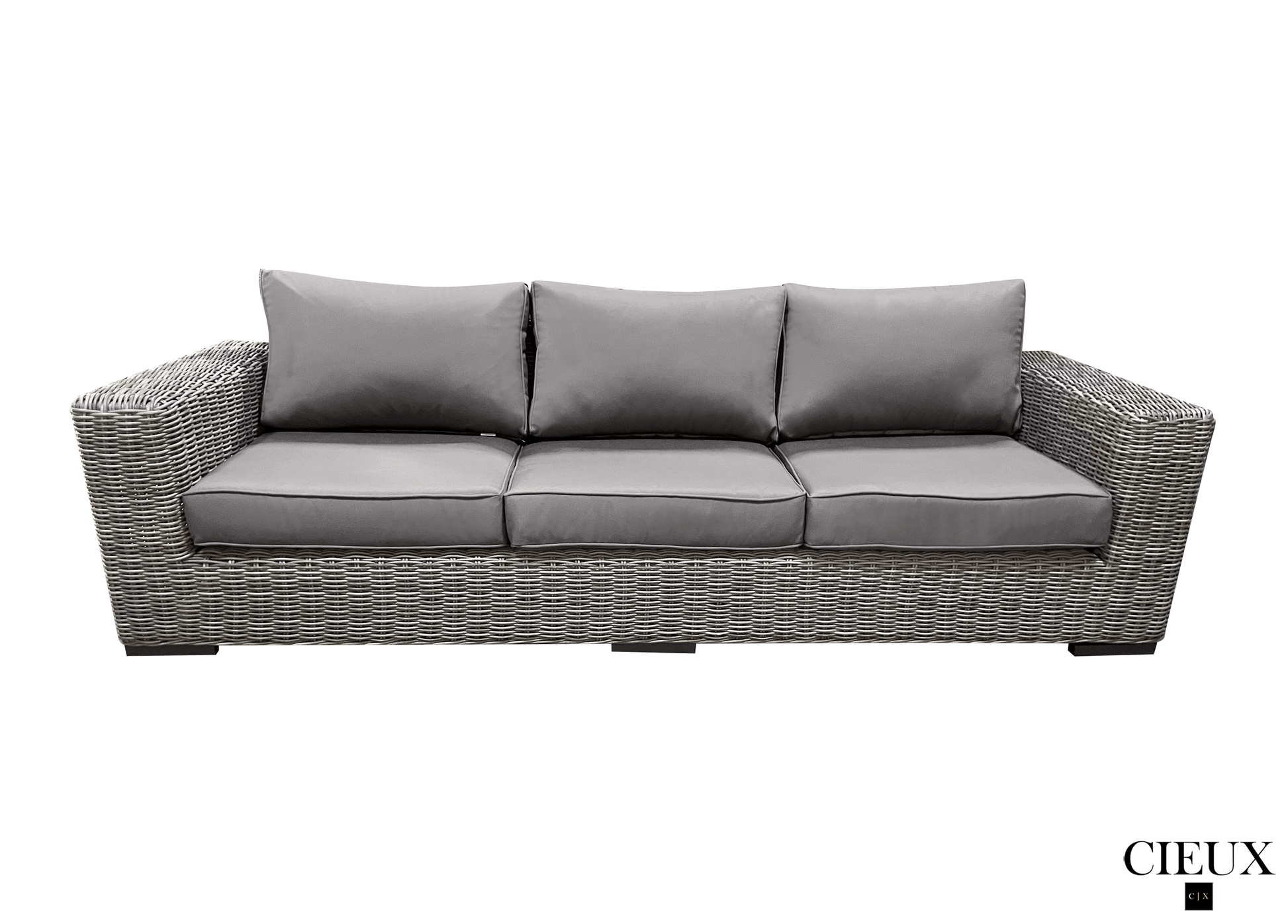 CIEUX Sofa Set Champagne 3 Piece Outdoor Patio Wicker Sofa and 2 Club Chairs Conversation Set in Grey with Sunbrella Cushions - Available in 2 Colours