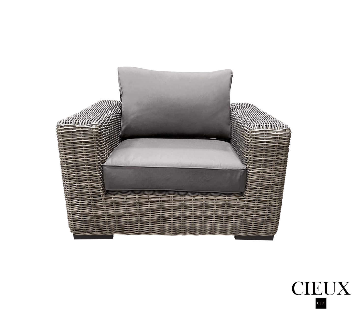 CIEUX Sofa Set Champagne 3 Piece Outdoor Patio Wicker Sofa and 2 Club Chairs Conversation Set in Grey with Sunbrella Cushions - Available in 2 Colours
