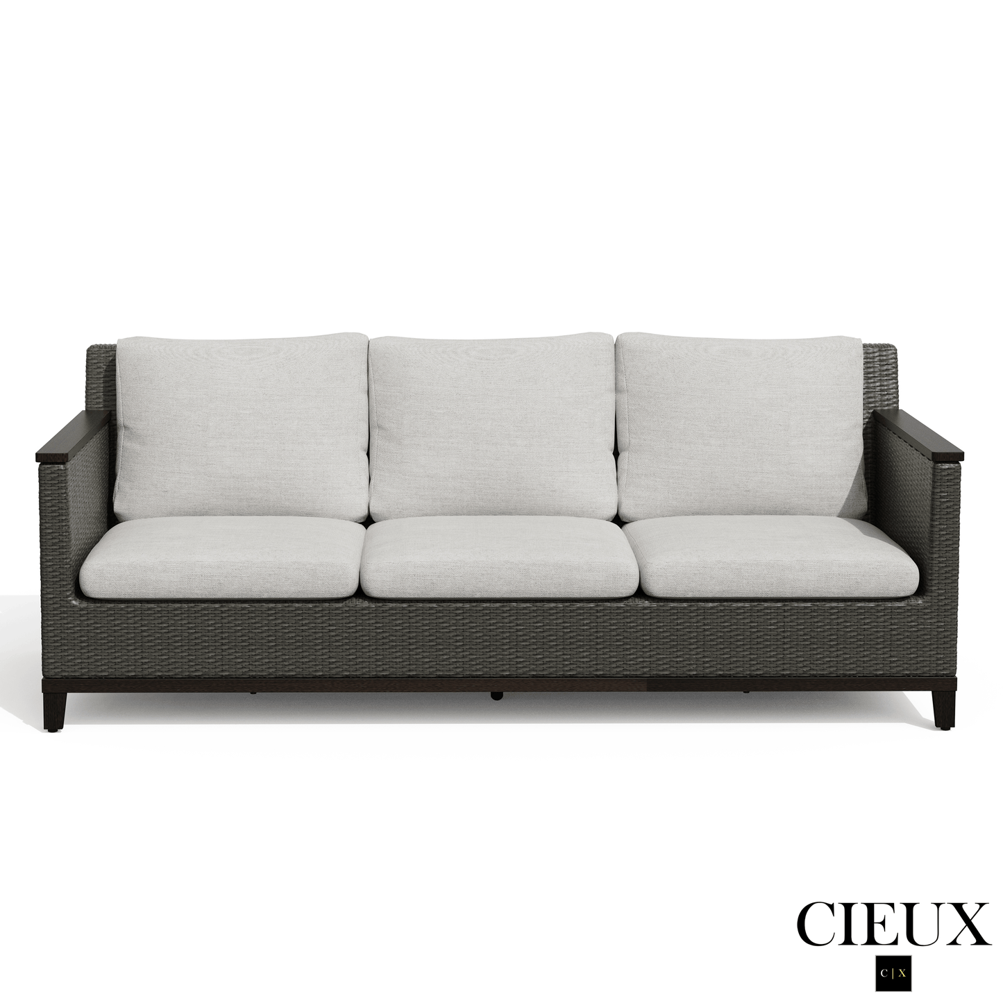 Cieux Sofa Set Loire Outdoor Patio Aluminum Metal Sofa Conversation Set with Swivel Club Chairs and Sunbrella Cast Silver Cushions