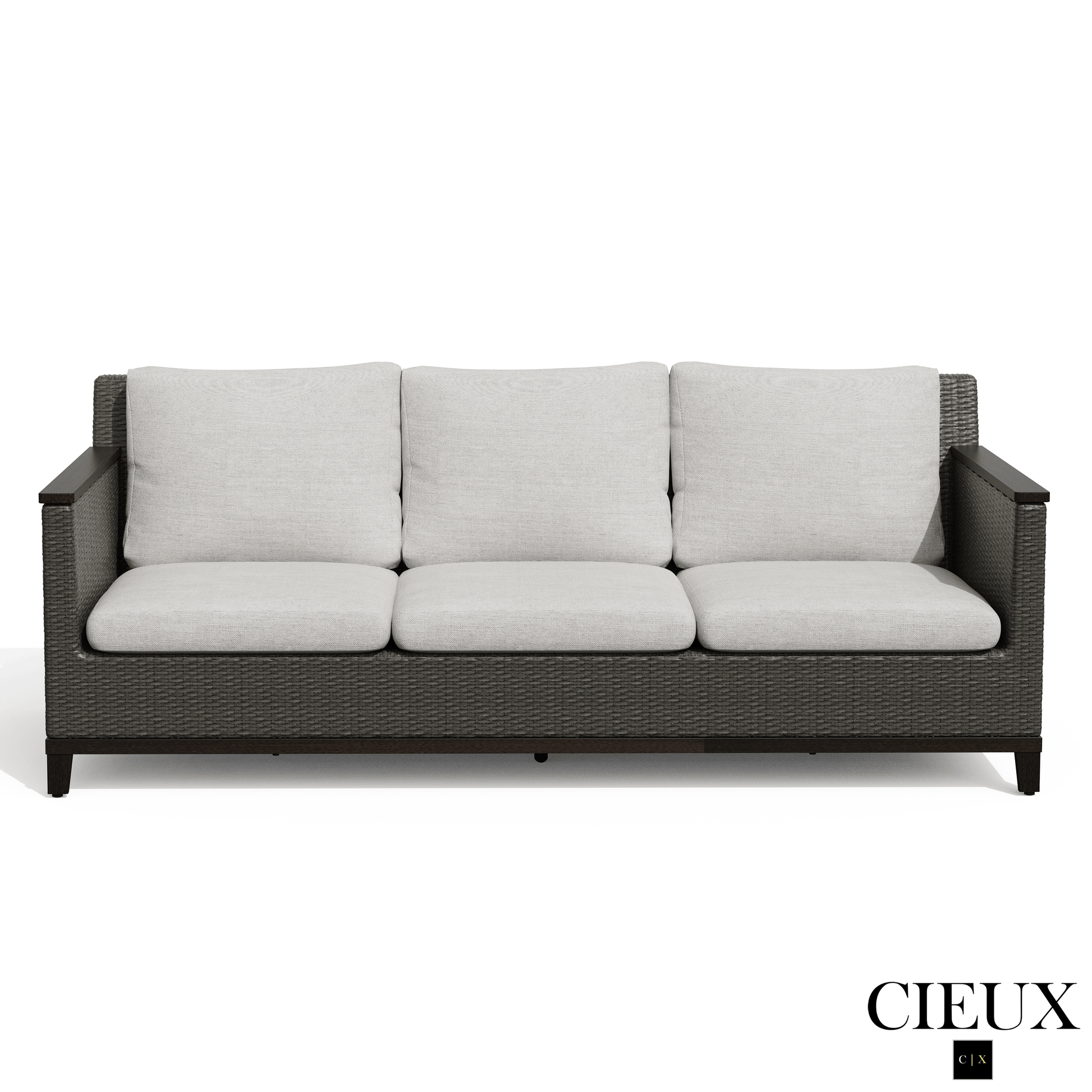 Cieux Sofa Set Loire Outdoor Patio Aluminum Metal Sofa Conversation Set with Swivel Club Chairs and Sunbrella Cast Silver Cushions