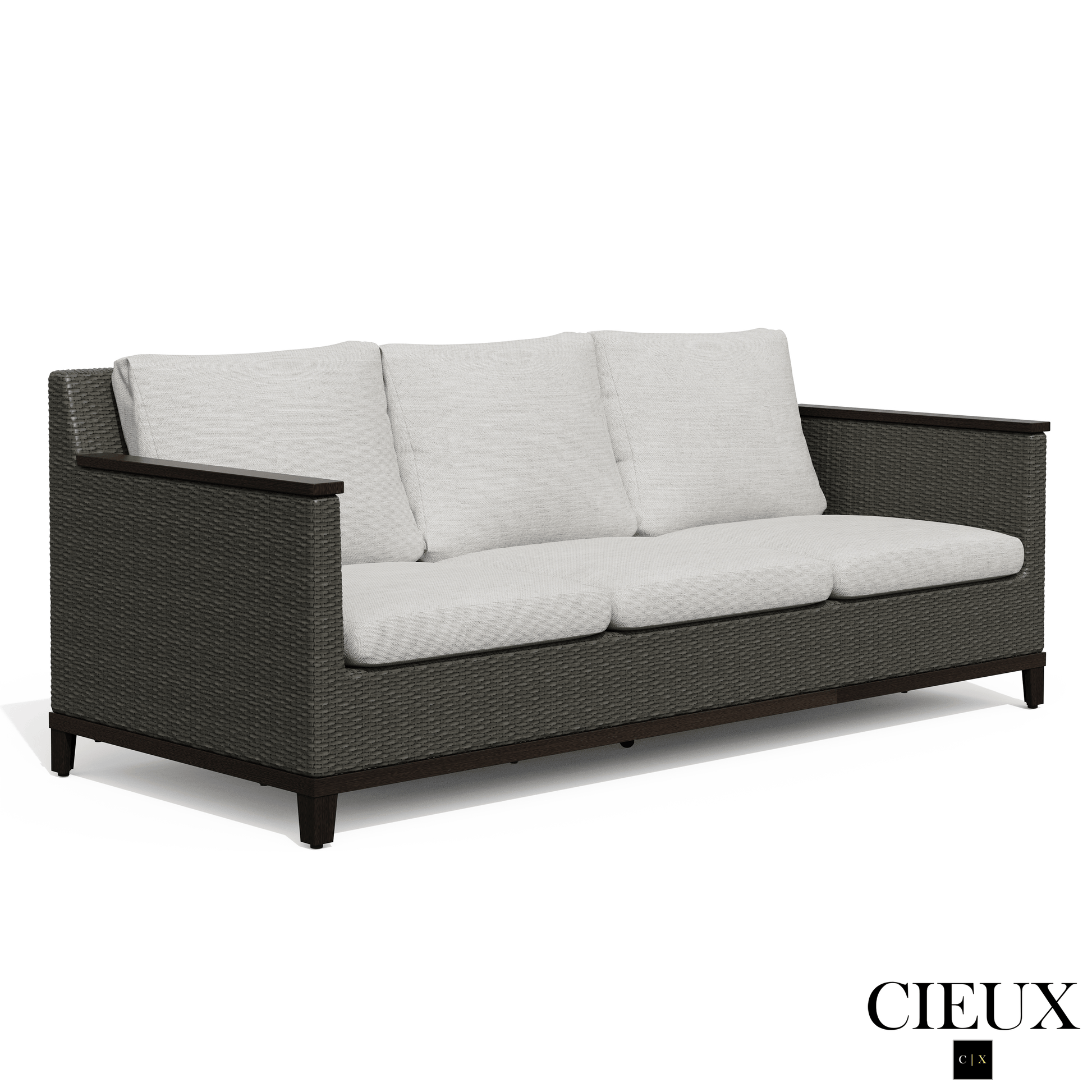 Cieux Sofa Set Loire Outdoor Patio Aluminum Metal Sofa Conversation Set with Swivel Club Chairs and Sunbrella Cast Silver Cushions