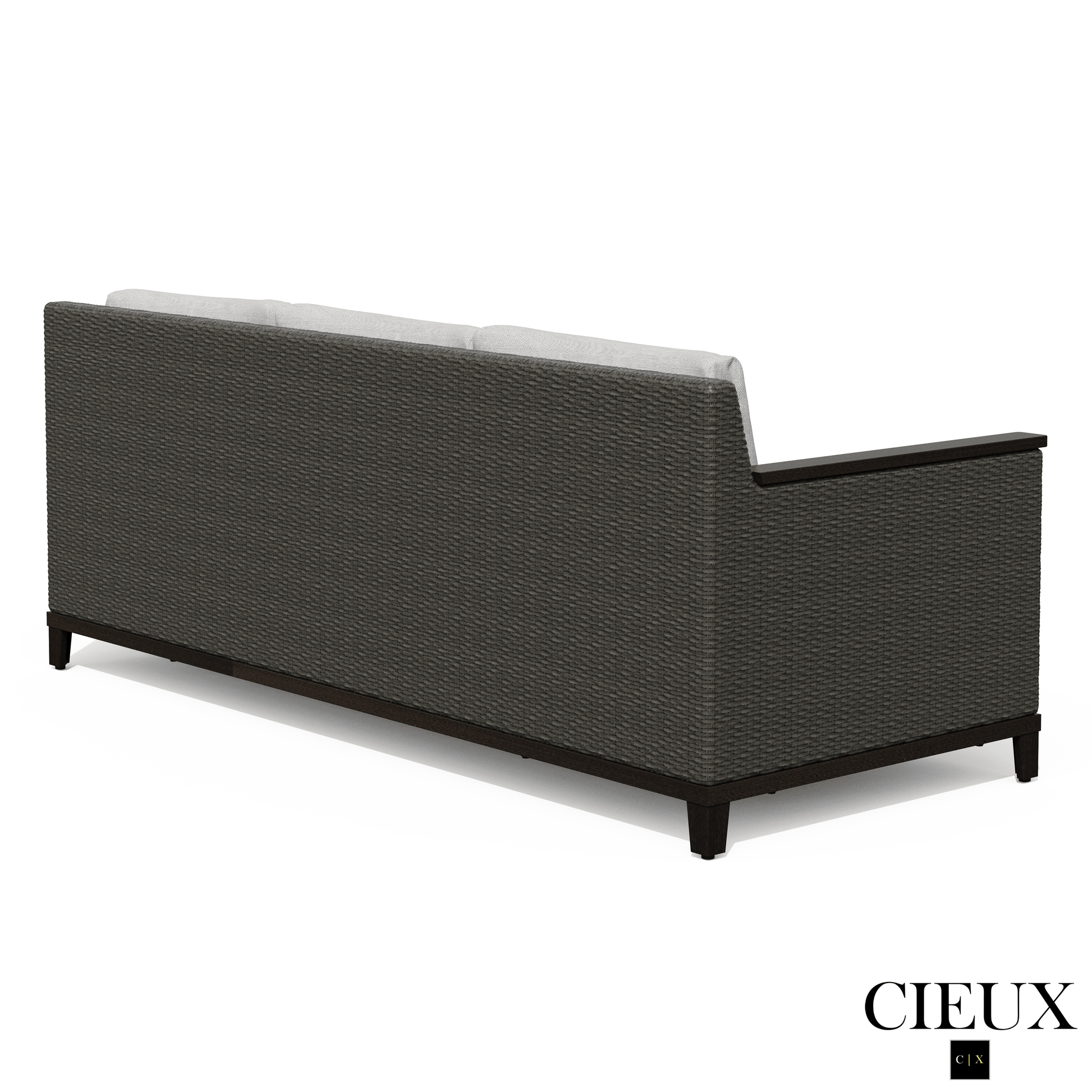 Cieux Sofa Set Loire Outdoor Patio Aluminum Metal Sofa Conversation Set with Swivel Club Chairs and Sunbrella Cast Silver Cushions