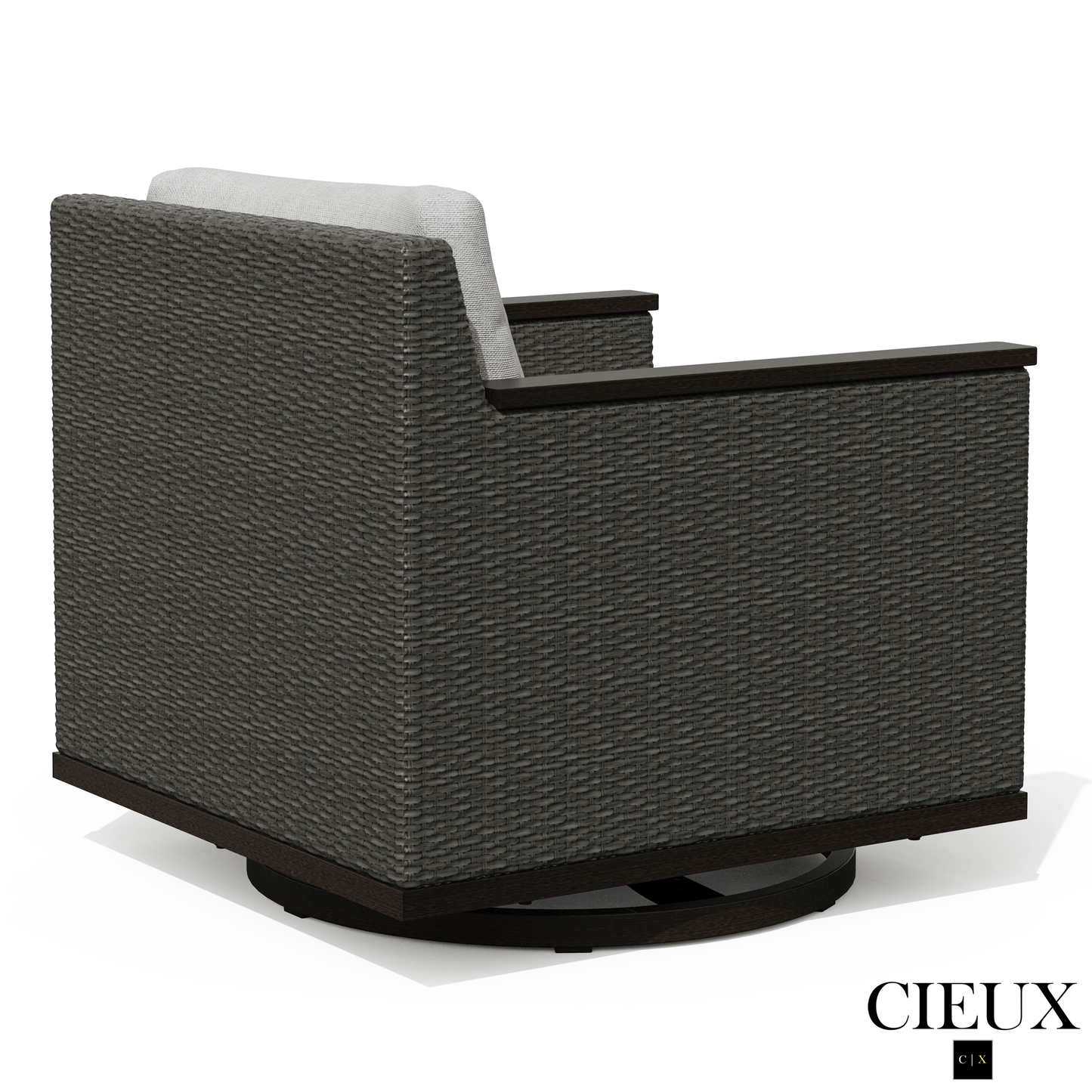 Cieux Sofa Set Loire Outdoor Patio Aluminum Metal Sofa Conversation Set with Swivel Club Chairs and Sunbrella Cast Silver Cushions