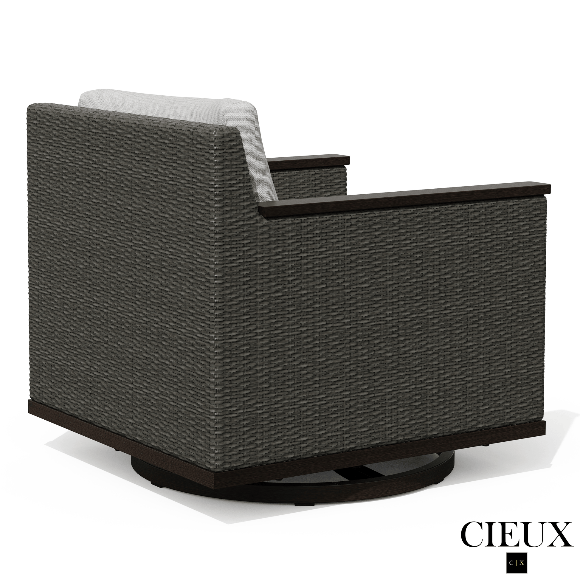 Cieux Sofa Set Loire Outdoor Patio Aluminum Metal Sofa Conversation Set with Swivel Club Chairs and Sunbrella Cast Silver Cushions