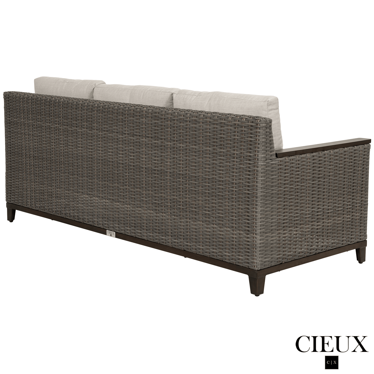 CIEUX Loire Outdoor Patio Aluminum Metal Sofa Conversation Set with Swivel Club Chairs and Sunbrella Cast Silver Cushions, image 6