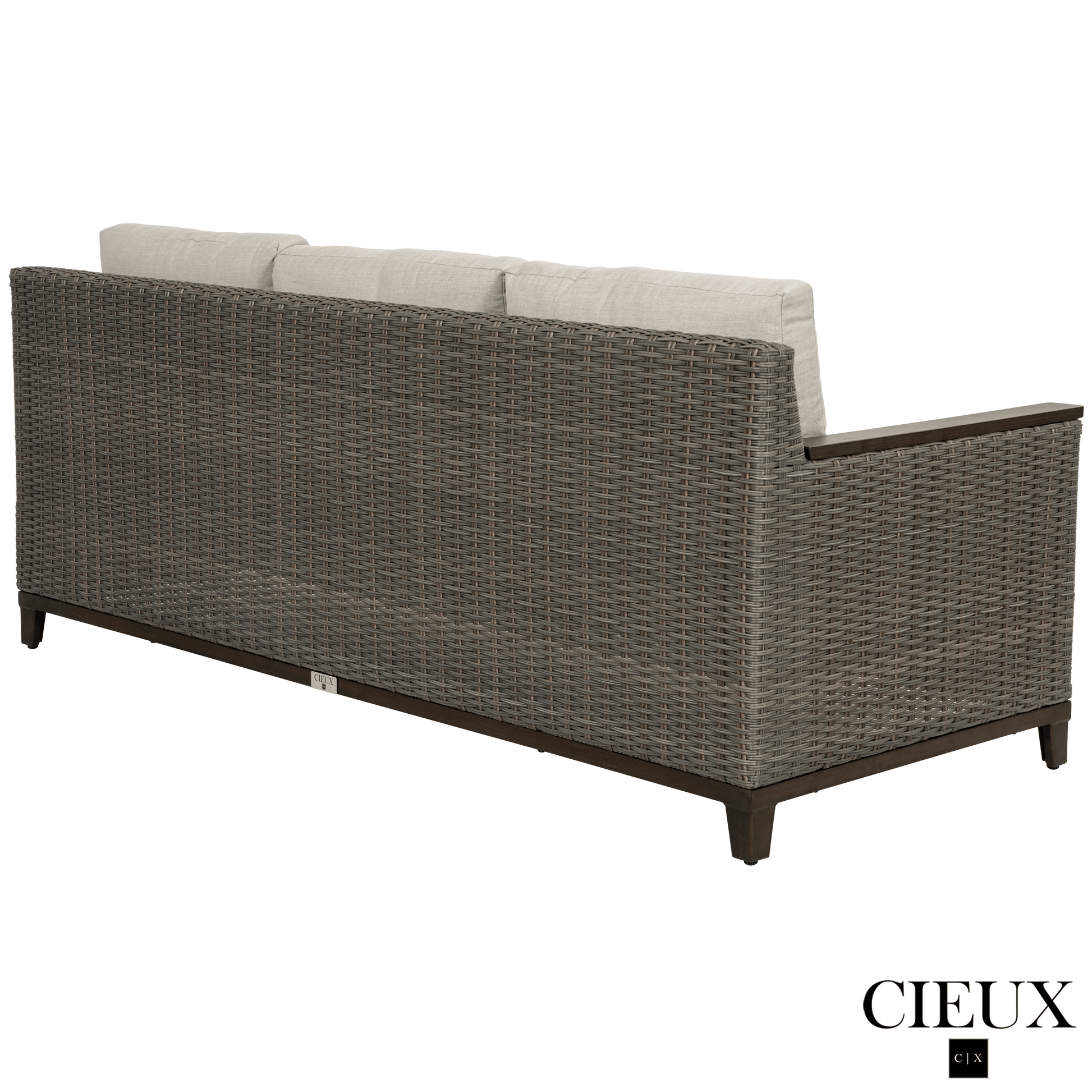 CIEUX Loire Outdoor Patio Aluminum Metal Sofa Conversation Set with Swivel Club Chairs and Sunbrella Cast Silver Cushions, image 6