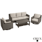 CIEUX Loire Outdoor Patio Aluminum Metal Sofa Conversation Set with Swivel Club Chairs and Sunbrella Cast Silver Cushions, image 3