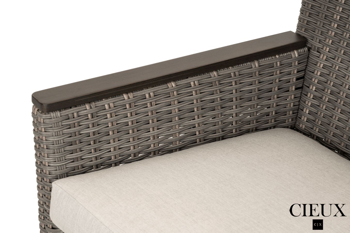 CIEUX Loire Outdoor Patio Aluminum Metal Sofa Conversation Set with Swivel Club Chairs and Sunbrella Cast Silver Cushions, image 11