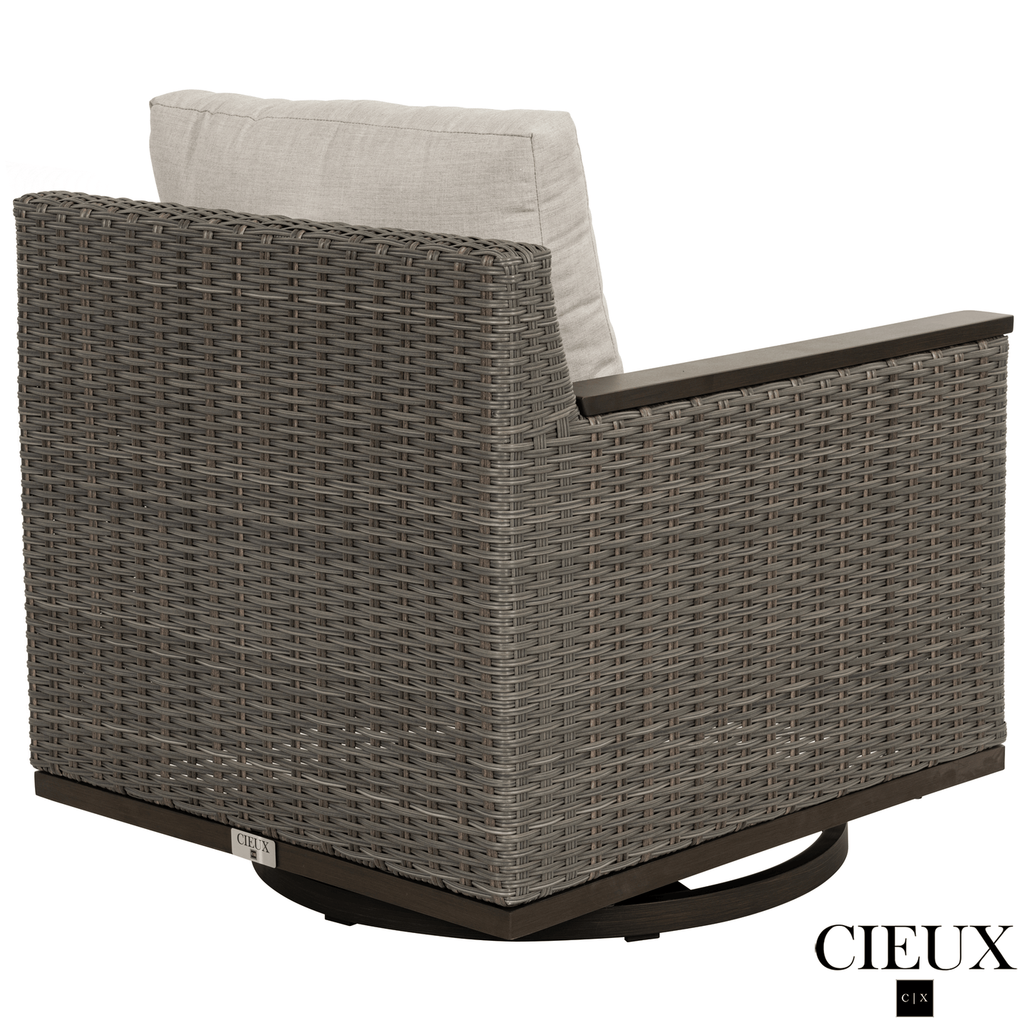 CIEUX Loire Outdoor Patio Aluminum Metal Sofa Conversation Set with Swivel Club Chairs and Sunbrella Cast Silver Cushions, image 8
