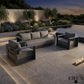 CIEUX Sofa Set Lyon 3 Piece Outdoor Patio Aluminum Metal Sofa and 2 Club Chairs Conversation Set in Midnight Grey with Sunbrella Cushions - Available in 2 Colours