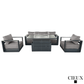 CIEUX Sofa Set Lyon 4 Piece Outdoor Patio Aluminum Metal Sofa and 2 Club Chairs Conversation Set with Alsace Fire Pit Adjustable Height Table in Midnight Grey with Sunbrella Cushions - Available in 2 Colours