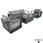 CIEUX Sofa Set Lyon 4 Piece Outdoor Patio Aluminum Metal Sofa and 2 Club Chairs Conversation Set with Alsace Fire Pit Adjustable Height Table in Midnight Grey with Sunbrella Cushions - Available in 2 Colours