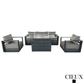 CIEUX Sofa Set Lyon 4 Piece Outdoor Patio Aluminum Metal Sofa and 2 Club Chairs Conversation Set with Alsace Fire Pit Adjustable Height Table in Midnight Grey with Sunbrella Cushions - Available in 2 Colours