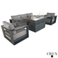 CIEUX Sofa Set Lyon 4 Piece Outdoor Patio Aluminum Metal Sofa and 2 Club Chairs Conversation Set with Alsace Fire Pit Adjustable Height Table in Midnight Grey with Sunbrella Cushions - Available in 2 Colours