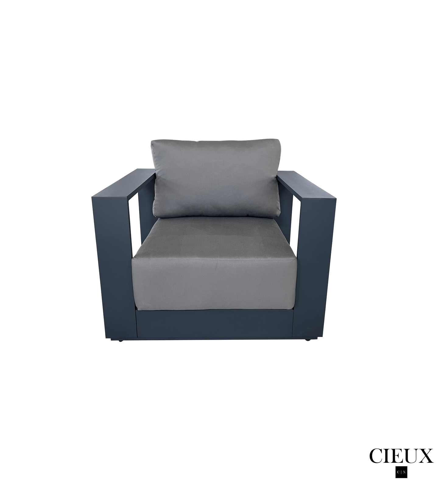 CIEUX Lyon Outdoor Patio Aluminum Metal Sofa Conversation Set and Annency Fire Pit Coffee Table in Midnight Grey with Sunbrella Cushions, image 7