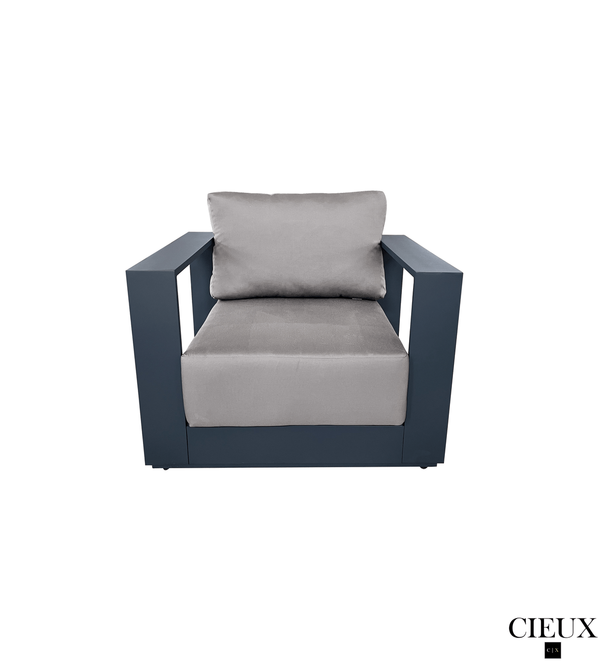 CIEUX Lyon Outdoor Patio Aluminum Metal Sofa Conversation Set and Annency Fire Pit Coffee Table in Midnight Grey with Sunbrella Cushions, image 13