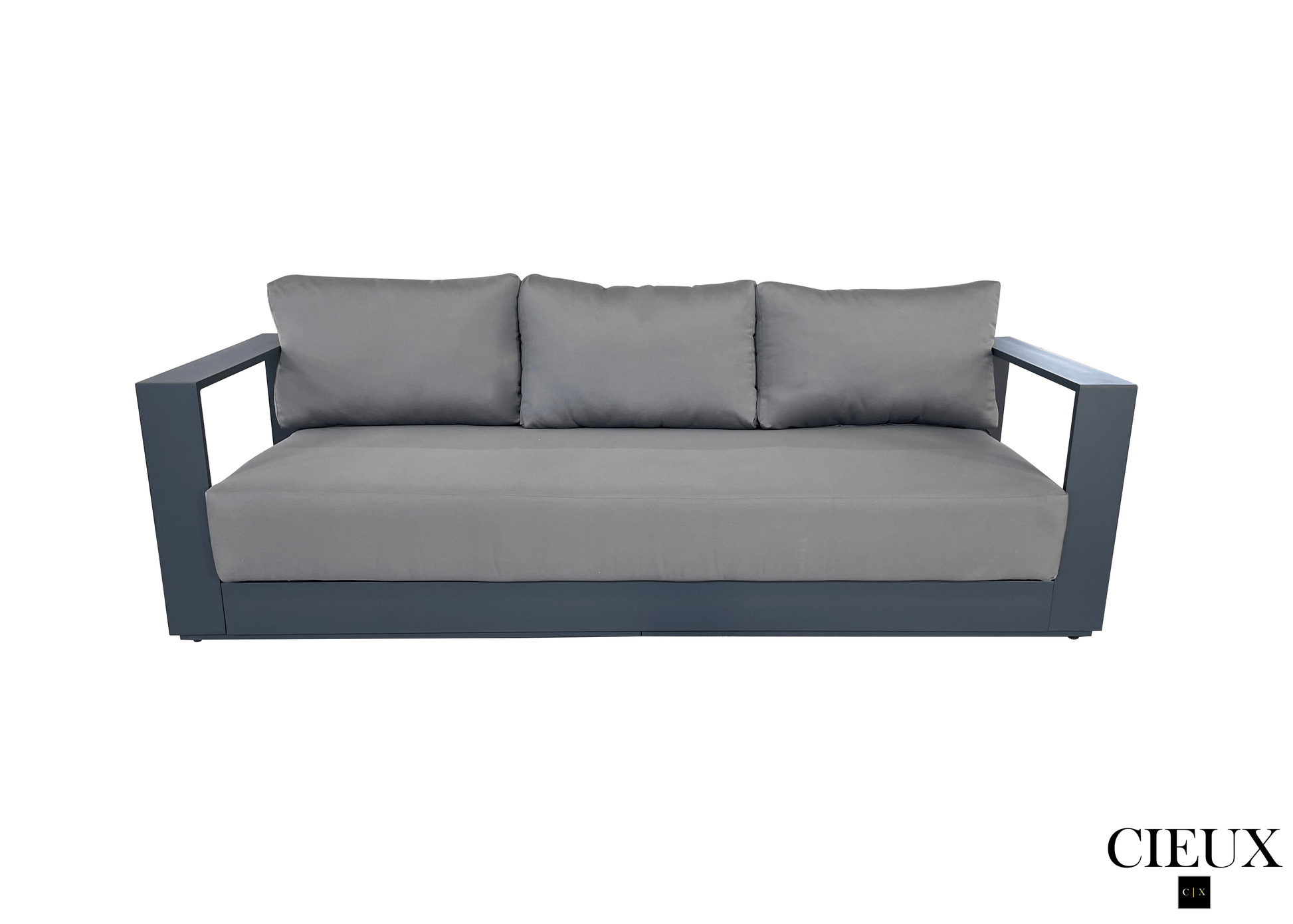 CIEUX Sofa Set Lyon Outdoor Patio Aluminum Metal Sofa Conversation Set and Annency Fire Pit Coffee Table in Midnight Grey with Sunbrella Cushions - Available in 2 Colours