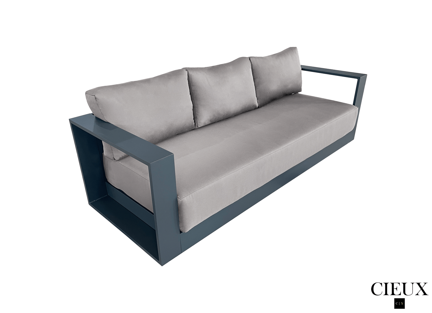 CIEUX Sofa Set Lyon Outdoor Patio Aluminum Metal Sofa Conversation Set and Annency Fire Pit Coffee Table in Midnight Grey with Sunbrella Cushions - Available in 2 Colours