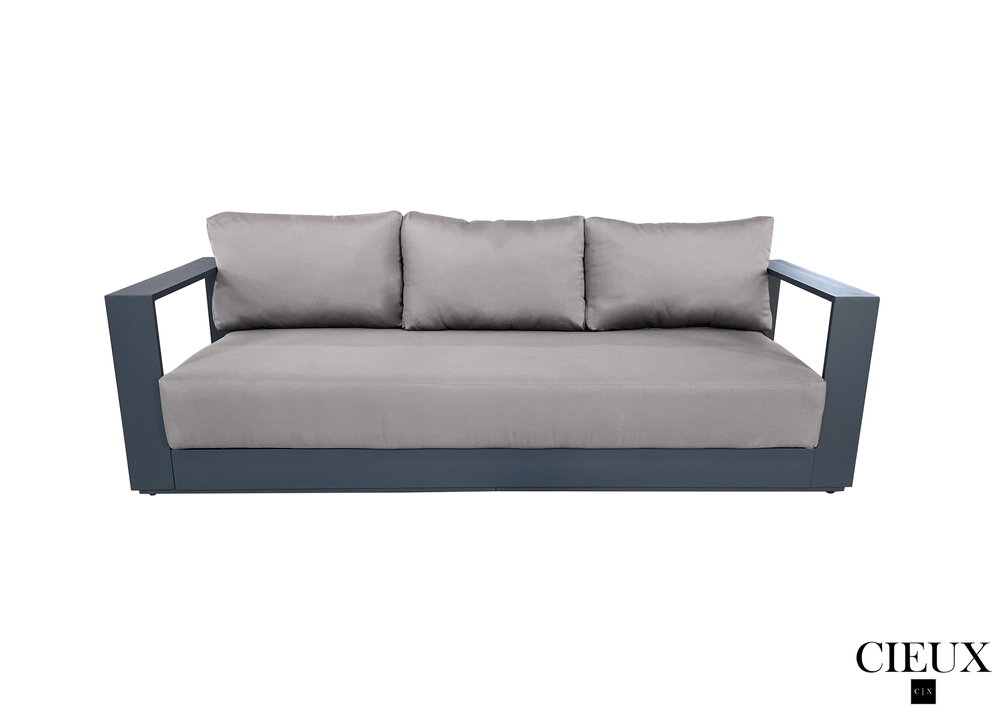 CIEUX Sofa Set Lyon Outdoor Patio Aluminum Metal Sofa Conversation Set and Annency Fire Pit Coffee Table in Midnight Grey with Sunbrella Cushions - Available in 2 Colours