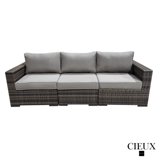CIEUX Sofa Valence Outdoor Patio Wicker Sofa in Brown with Sunbrella Canvas Taupe Cushions