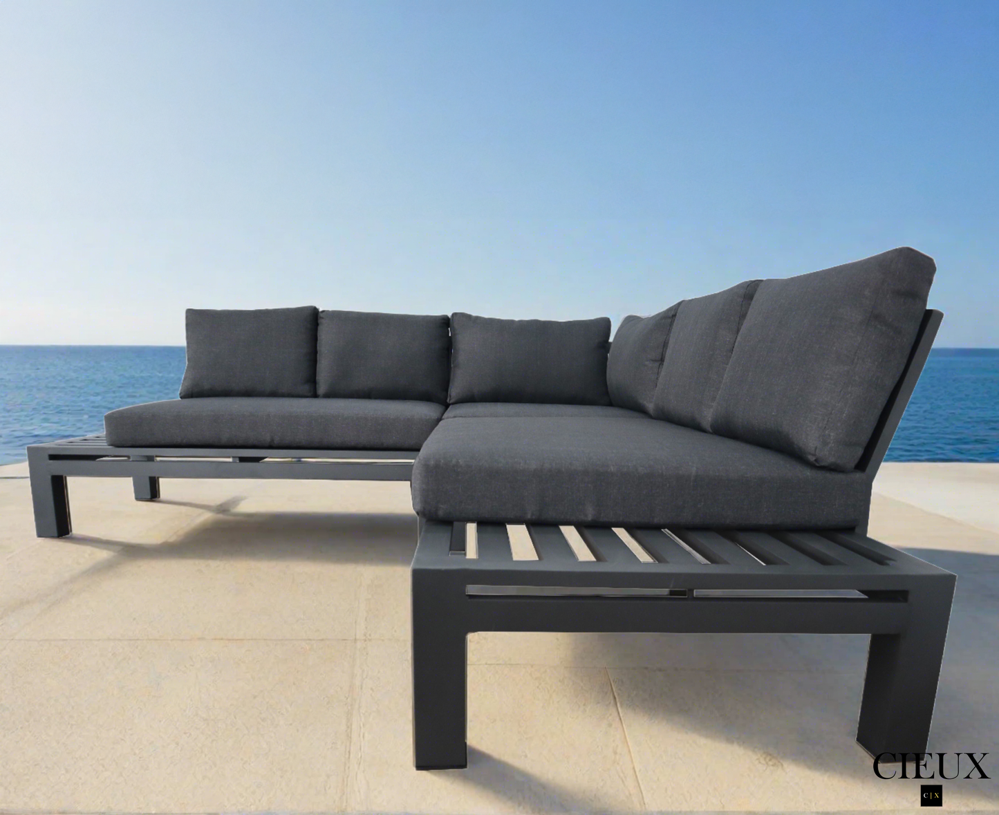 Bordeaux Outdoor Patio Aluminum Metal Armless Corner Sectional in Grey