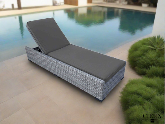 Cannes Outdoor Patio Wicker Chaise Sun Lounger in Grey with Sunbrella Cushions - Available in 2 Colours