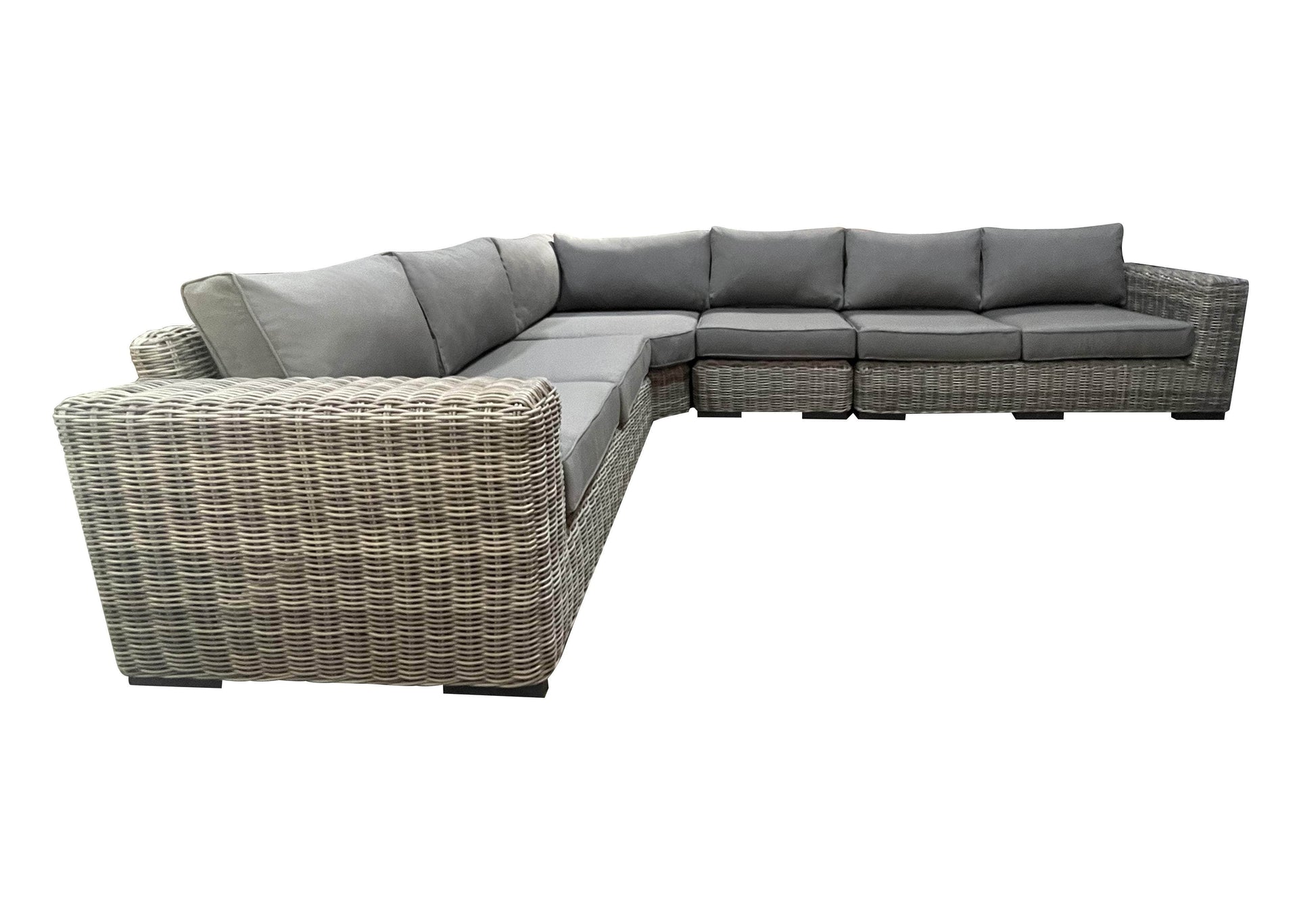 CIEUX Champagne Outdoor Patio Wicker L Shaped Sectional Sofa in Grey with Sunbrella Cushions, image 4