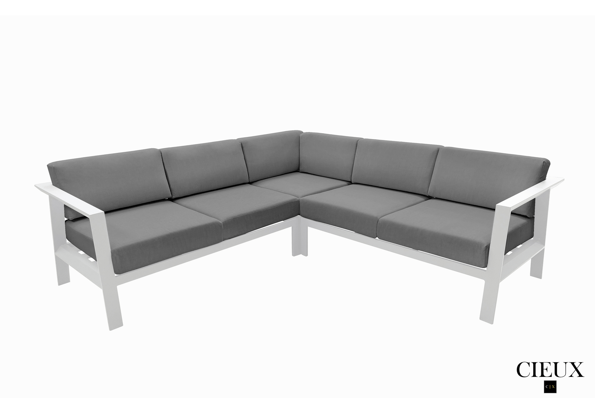 CIEUX Corsica Outdoor Patio Aluminum Metal Corner Sectional Sofa in White with Sunbrella Cushions, image 4