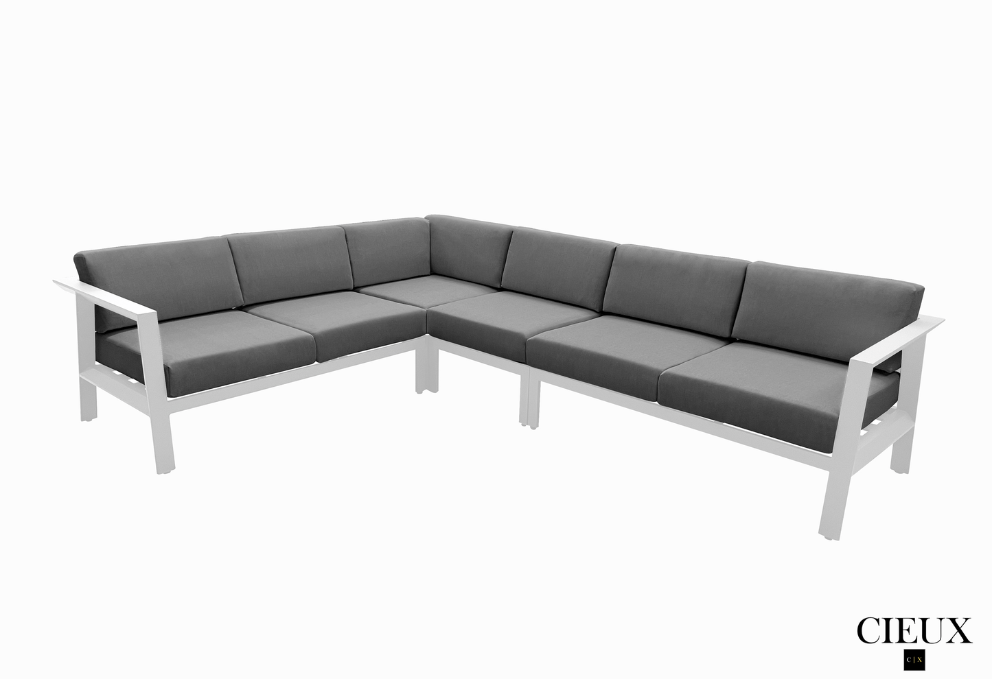 CIEUX Corsica Outdoor Patio Aluminum Metal L Shaped Sectional Sofa in White with Sunbrella Cushions, image 2