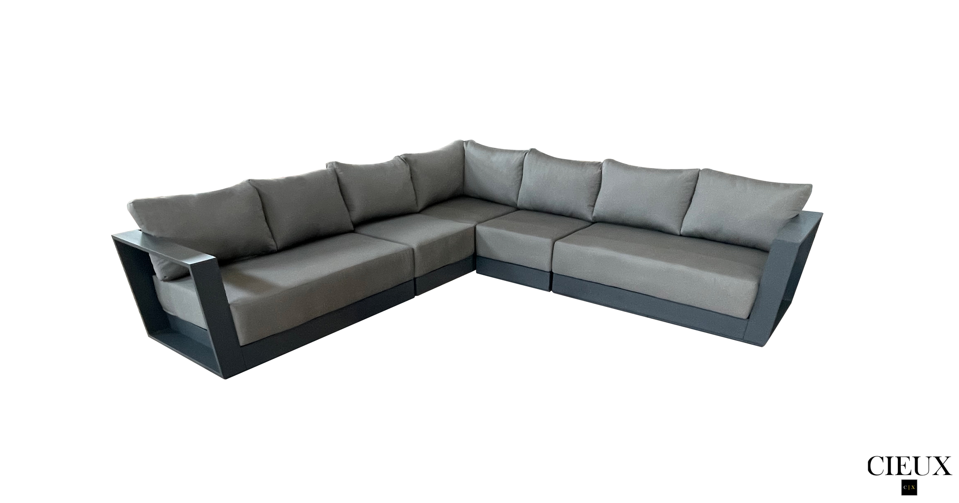 CIEUX Lyon Outdoor Patio Aluminum Metal Large Corner Sectional Sofa in Midnight Grey with Sunbrella Cushions, image 3