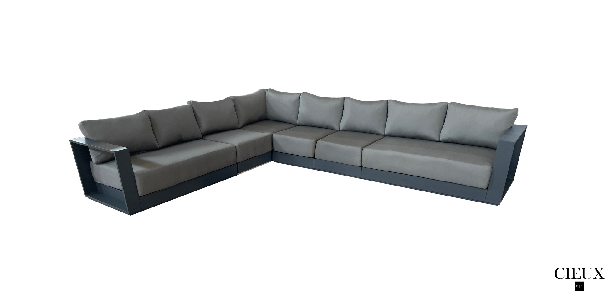 Pending - Cieux Canvas Charcoal Lyon Outdoor Patio Aluminum Metal Large L-Shaped Sectional Sofa in Midnight Grey with Sunbrella Cushions - Available in 2 Colours