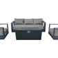 CIEUX Lyon Outdoor Patio Aluminum Metal Sofa Conversation Set and Annency Fire Pit Coffee Table in Midnight Grey with Sunbrella Cushions, image 16