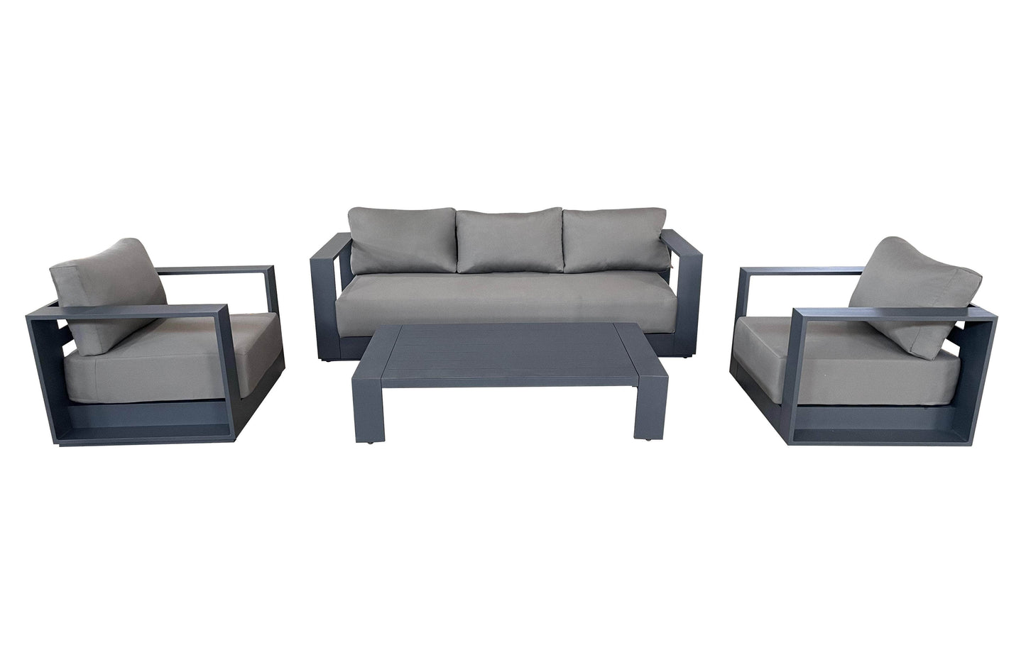 CIEUX Lyon Outdoor Patio Aluminum Metal Sofa Conversation Set in Midnight Grey with Sunbrella Cushions, image 4