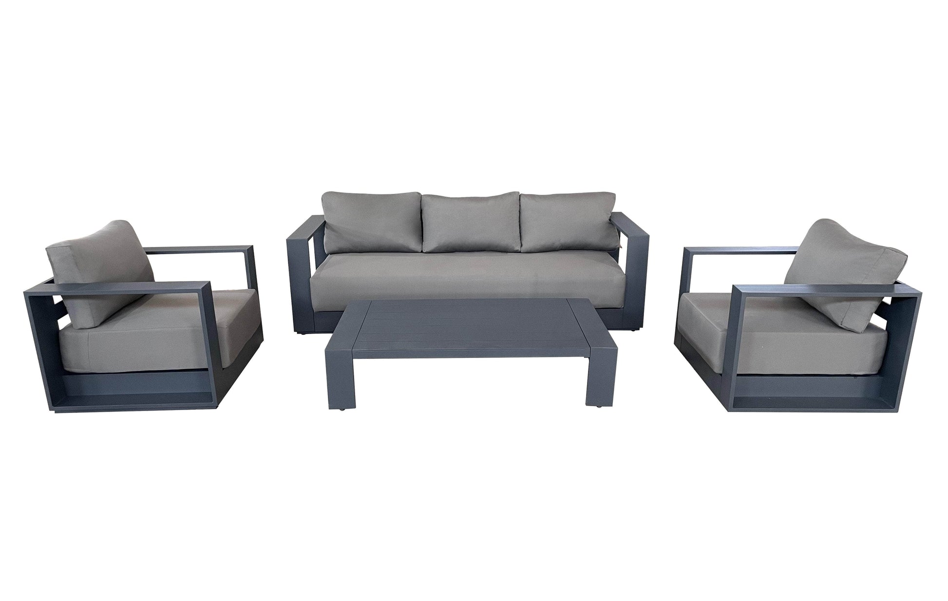 CIEUX Lyon Outdoor Patio Aluminum Metal Sofa Conversation Set in Midnight Grey with Sunbrella Cushions, image 4