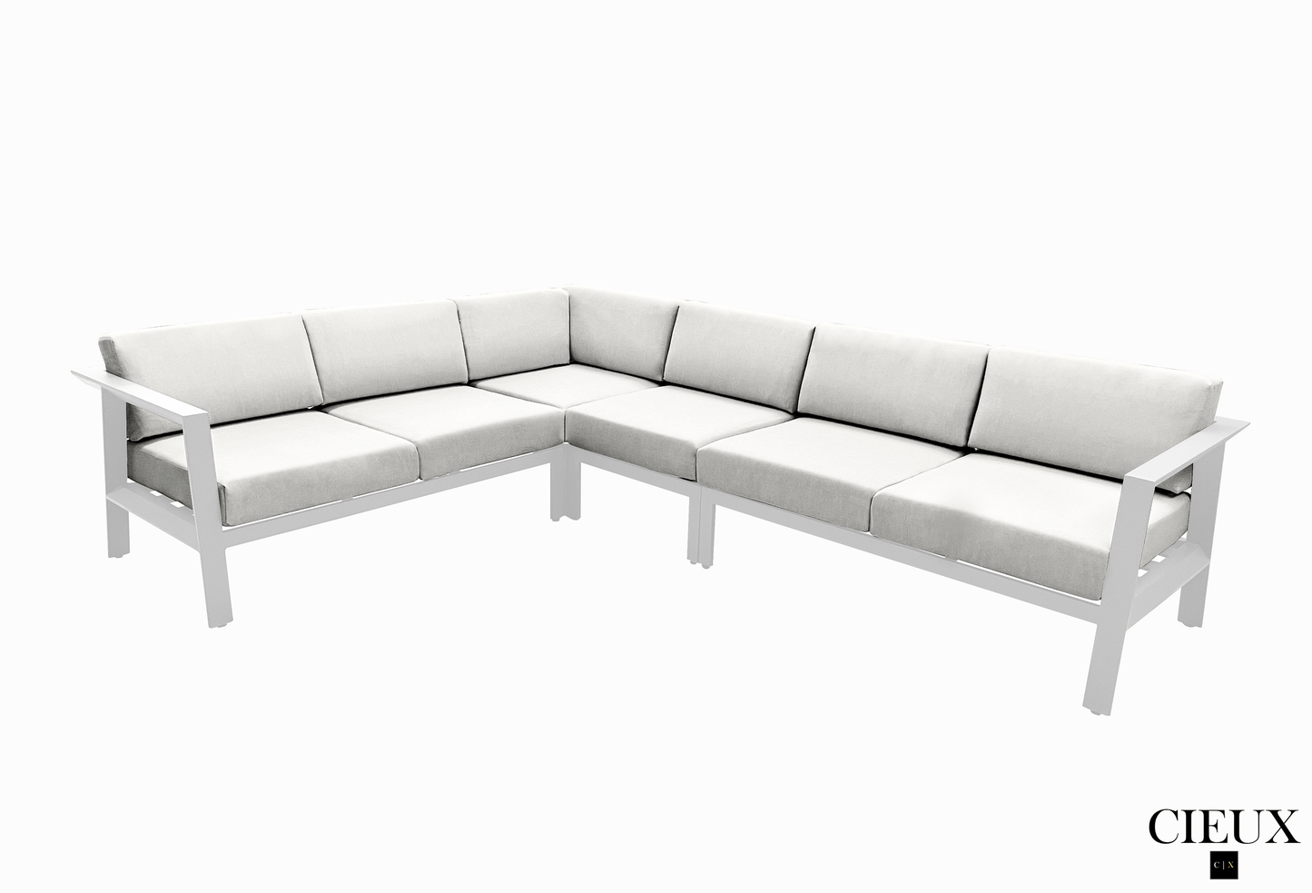 CIEUX Corsica Outdoor Patio Aluminum Metal L Shaped Sectional Sofa in White with Sunbrella Cushions, image 4