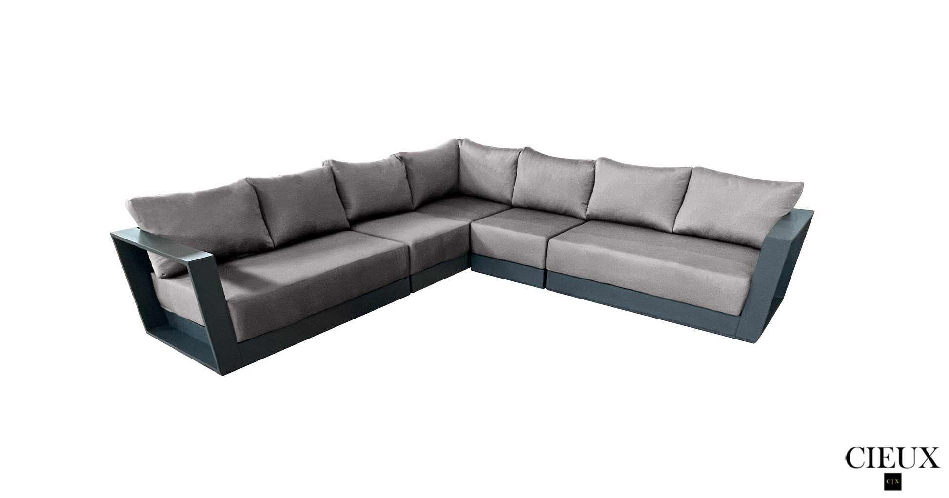 CIEUX Lyon Outdoor Patio Aluminum Metal Large Corner Sectional Sofa in Midnight Grey with Sunbrella Cushions, image 7
