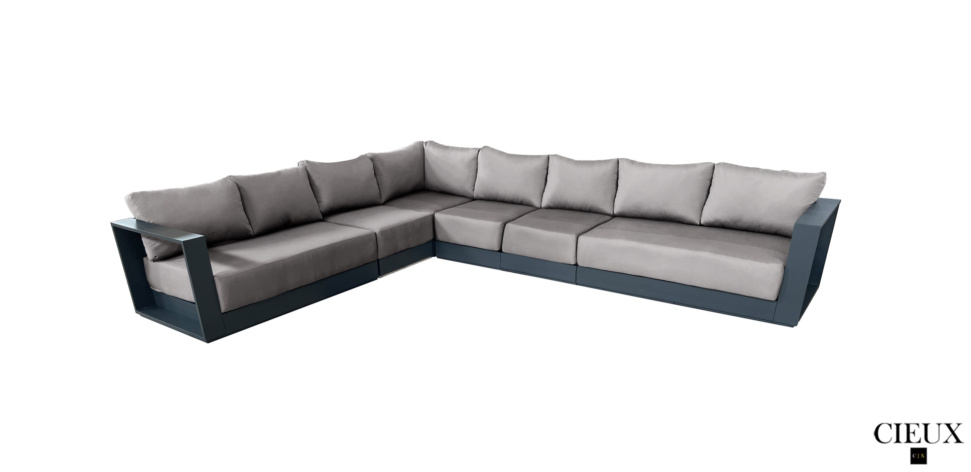 Pending - Cieux Canvas Taupe Lyon Outdoor Patio Aluminum Metal Large L-Shaped Sectional Sofa in Midnight Grey with Sunbrella Cushions - Available in 2 Colours