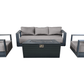 CIEUX Lyon Outdoor Patio Aluminum Metal Sofa Conversation Set and Annency Fire Pit Coffee Table in Midnight Grey with Sunbrella Cushions, image 2