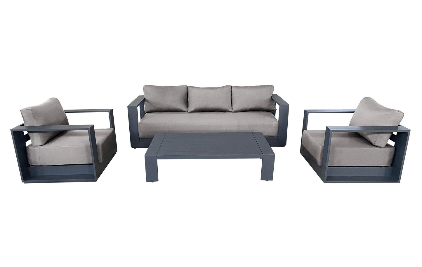 Pending - Cieux Canvas Taupe Lyon Outdoor Patio Aluminum Metal Sofa Conversation Set in Midnight Grey with Sunbrella Cushions - Available in 2 Colours