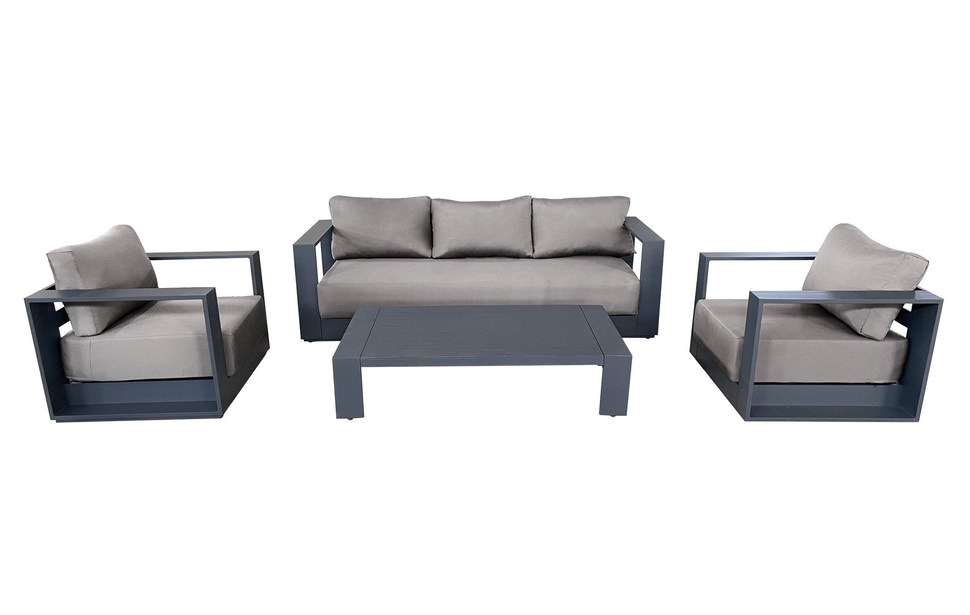 CIEUX Lyon Outdoor Patio Aluminum Metal Sofa Conversation Set in Midnight Grey with Sunbrella Cushions, image 12
