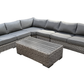 CIEUX Champagne 2 Piece Outdoor Patio Wicker L Shaped Sectional Sofa and Coffee Table Set in Grey with Sunbrella Cushions, image 3